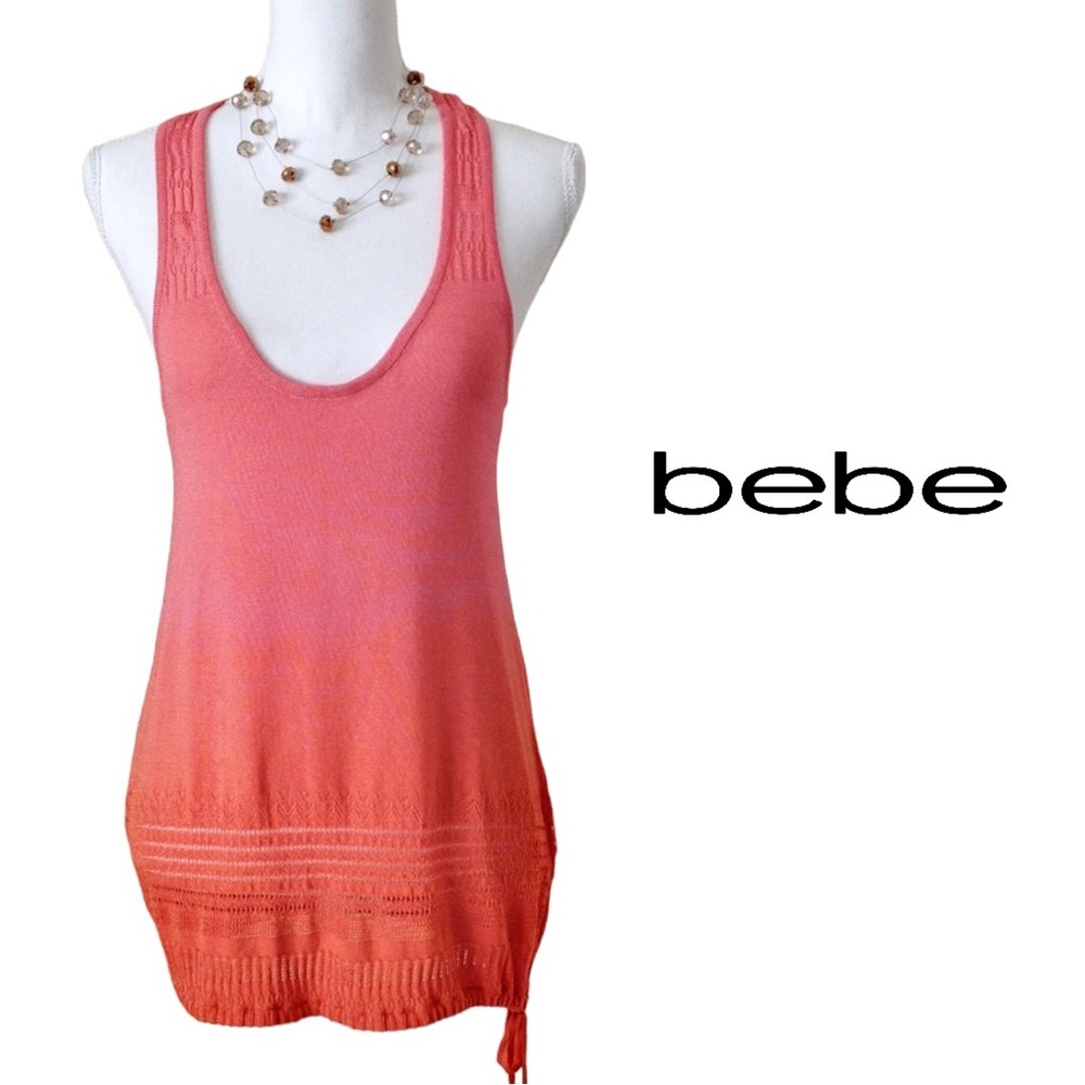 🆕 BEBE Coral Orange Ombré Knit Racerback Tunic Tank Sz MED. NWT